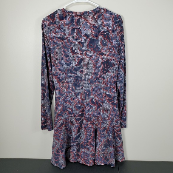 Tory Burch Dahlia Dress Size M Long Sleeve Navy Floral Drop Waist Pima Cotton - Picture 3 of 11